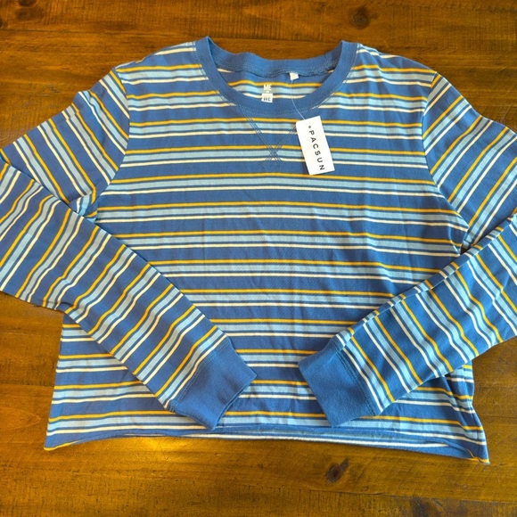 PacSun women’s BLUE STRIPED CROPPED LONG SLEEVE top size small nwt - Picture 1 of 5